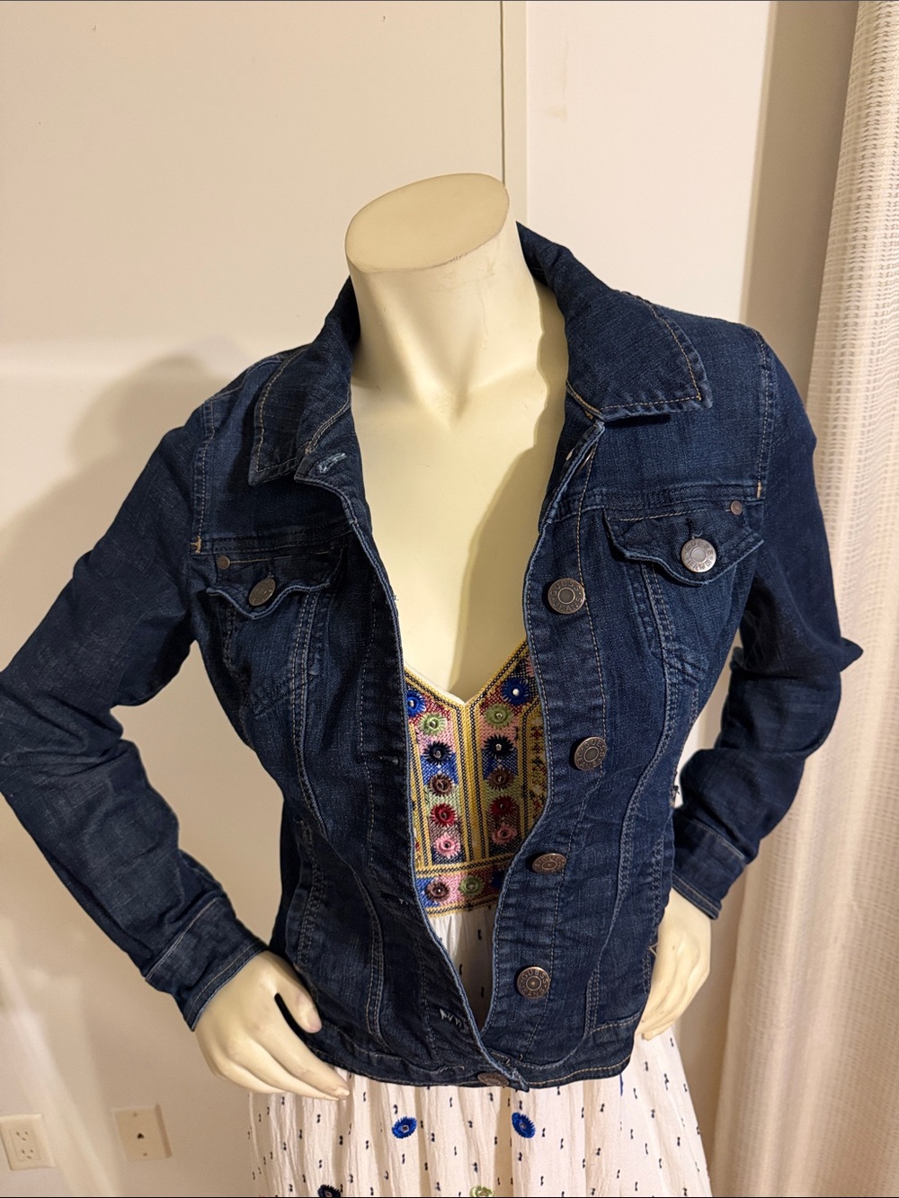 Guess Dark Blue Denim Jacket with Contrast Stitching